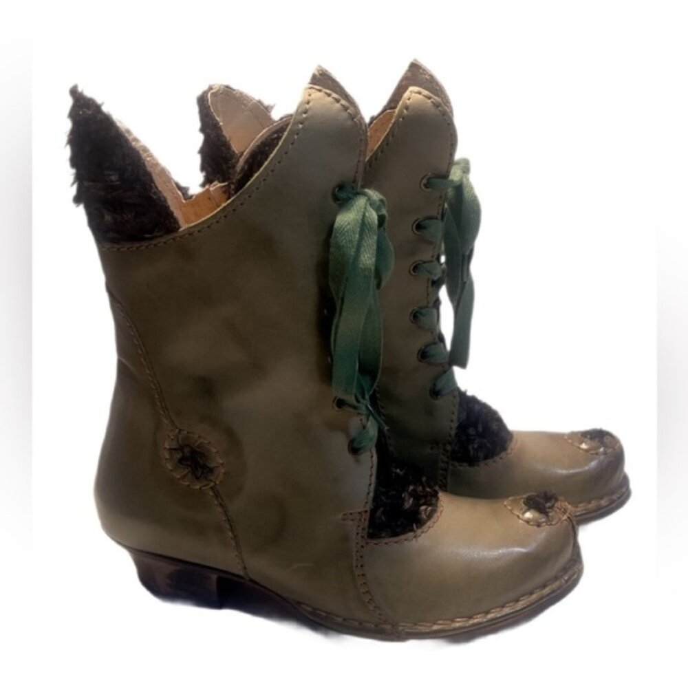 NWT Rovers Steampunk Style green Leather Trendy Coachella laceup ankle boots 36 - Picture 3 of 4